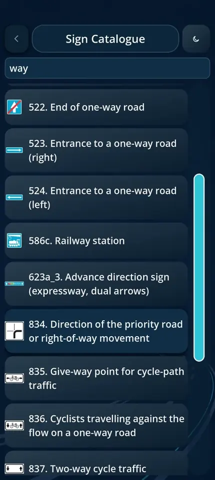 Road Signs EE searchable sign catalogue