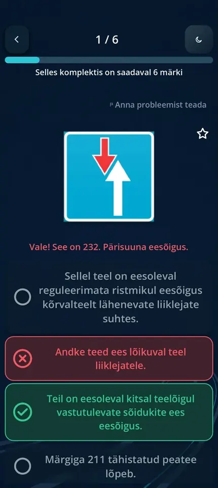 Road Signs EE viktoriin valikvastustega liiklusmärgi küsimusega